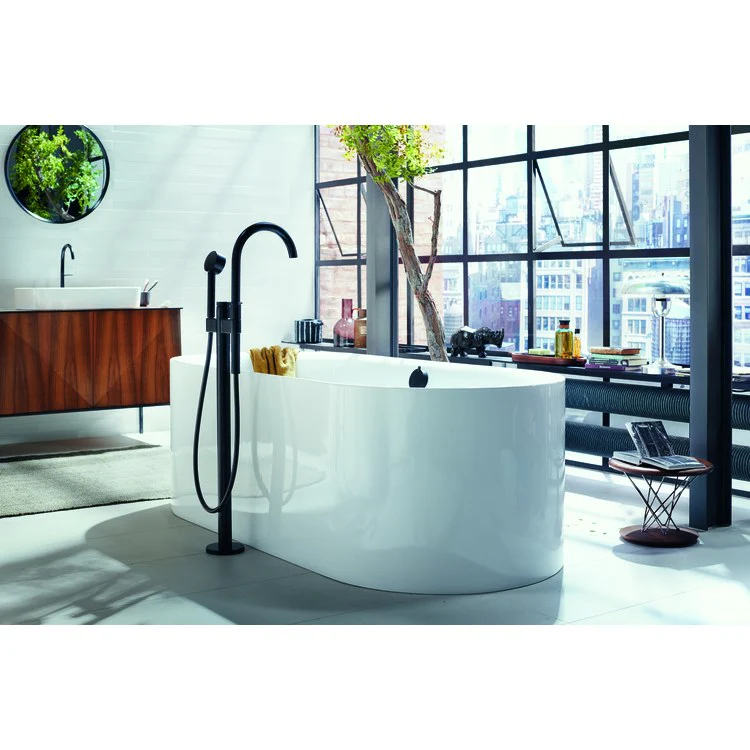 Tub Filler Trim One Freestanding with Handshower 1 Lever Matte Black WaterSense 5.5 Gallons per Minute - Frankwebs