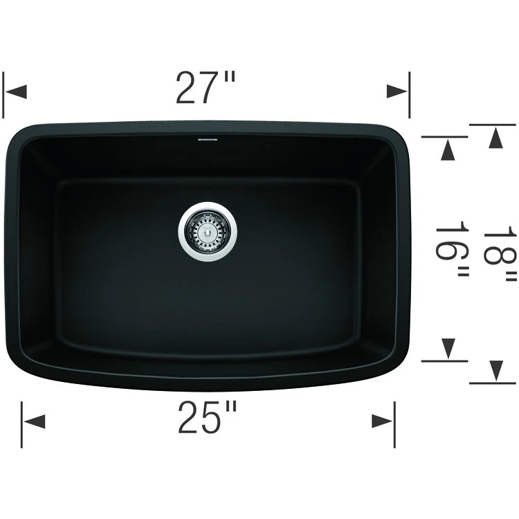Kitchen Sink Valea 27 x 18 Inch Single Bowl Single Coal Black Undermount Rectangle - Frankwebs