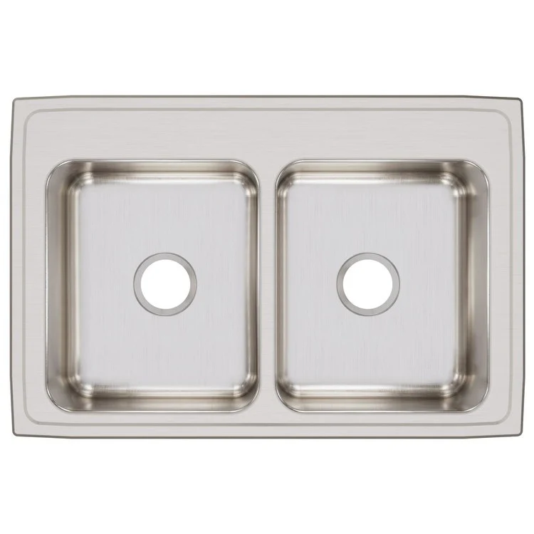 Kitchen Sink Lustertone Classic 33 x 22 Inch Double Bowl Equal Lustrous Satin Drop-In Stainless Steel Drain Location Center Sides and Bottom Pads - Frankwebs