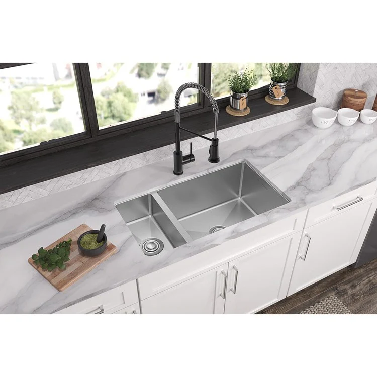 Kitchen Sink Crosstown 32.25 x 18.25 Inch Double Bowl 30/70 Polished Satin Undermount - Frankwebs