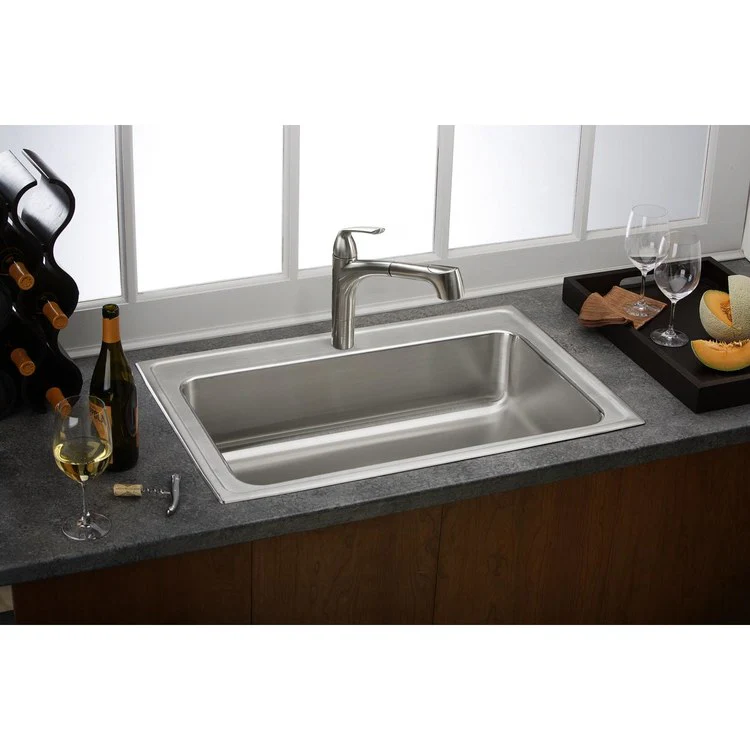 Kitchen Sink Lustertone Classic 33 x 22 Inch Single Bowl MR2 Hole Lustrous Satin Drop-In Drain Location Center Bottom Only Pads - Frankwebs
