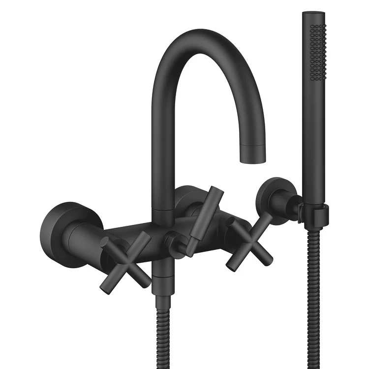 Tub Filler TARA Mixer for Wall Mount with Handshower 5-7/8 Inch Spread 3 Cross/Lever Matte Black - Frankwebs