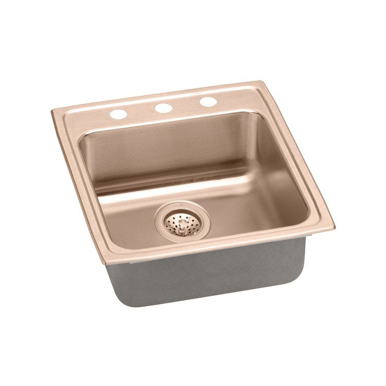 Kitchen Sink 19.5 x 22 Inch Single Bowl 3 Hole ADA Copper Drop-In Rectangle Drain Location Rear Center Depth 5 Inch Full Spray Sides and Bottom - Frankwebs