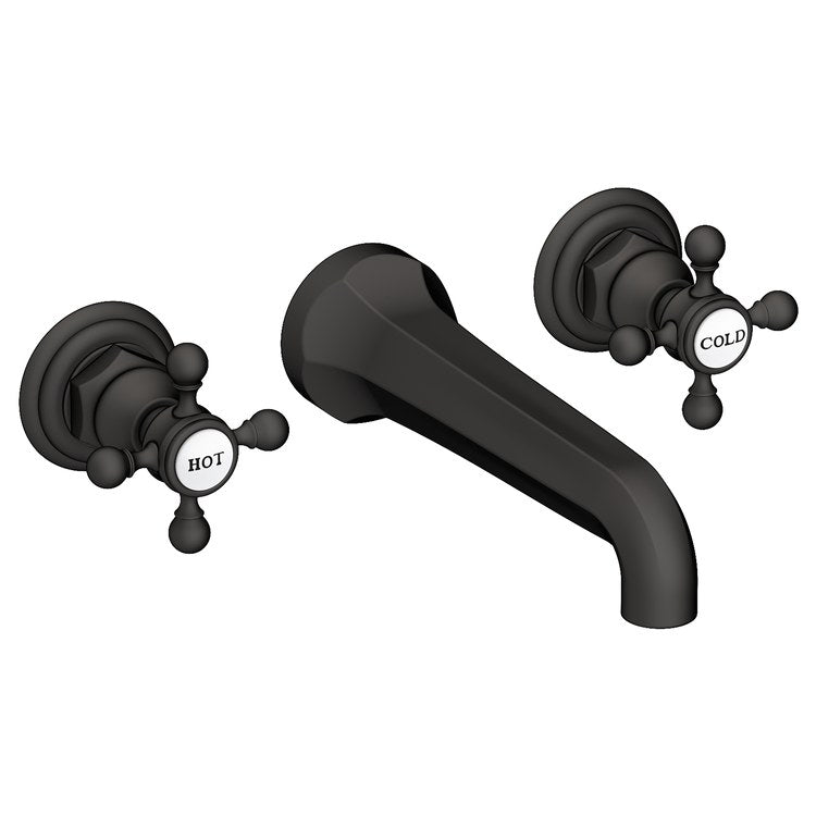 Lavatory Faucet Astor Wall Mount 8 Inch Spread 2 Cross ADA Watersense Flat Black 1.2 Gallons Per Minute Brass Less Drain Spout Reach 7-1/2 Inch - Frankwebs