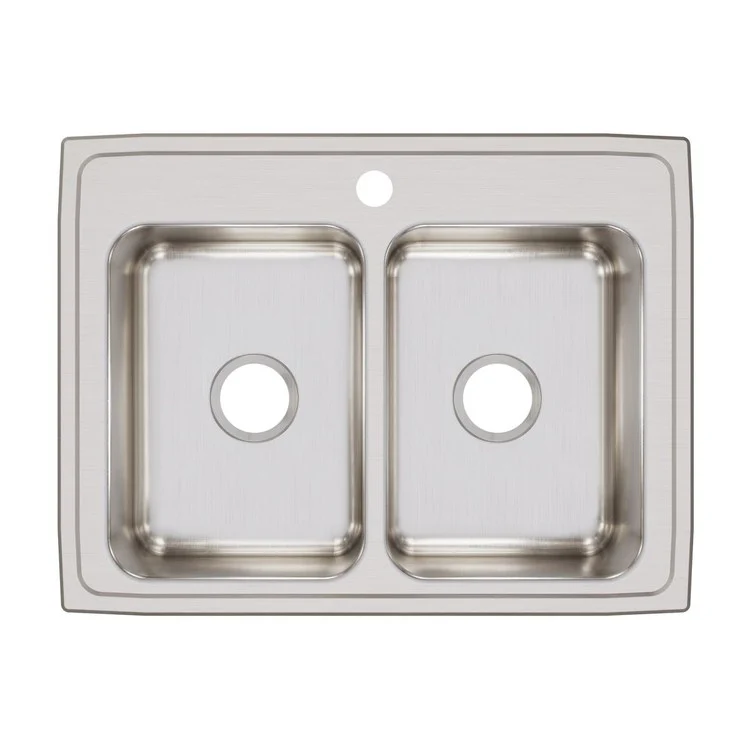 Kitchen Sink Lustertone Classic 29 x 22 Inch Double Bowl Equal 1 Hole Lustrous Satin Drop-In Stainless Steel Drain Location Center Bottom Only Pads - Frankwebs