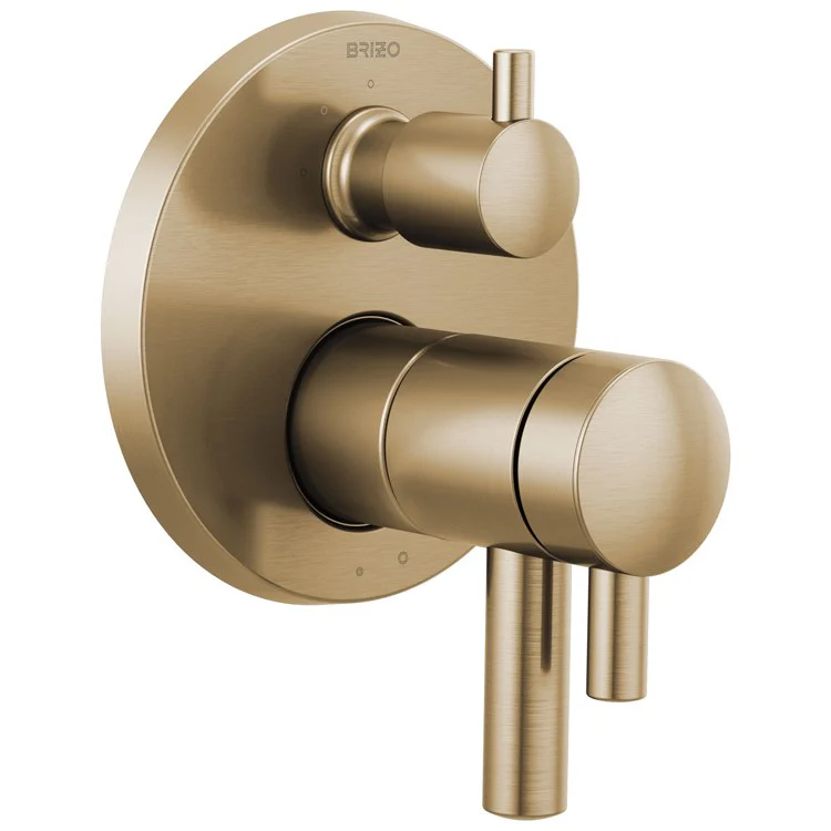 Thermostatic Trim Odin with Integrated 3 Function Diverter 3 Lever Brilliance Luxe Gold ADA Metal - Frankwebs