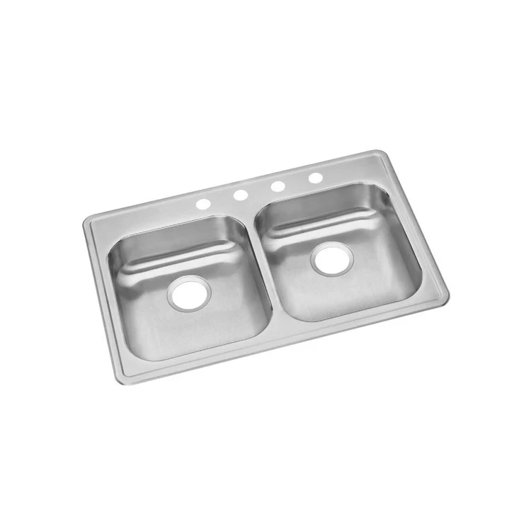 Kitchen Sink Dayton 33 x 22 Inch Double Bowl Equal MR2 Hole ADA Satin Drop-In Rectangle Drain Location Rear Center Depth 5-3/8 Inch Bottom Only Pads - Frankwebs