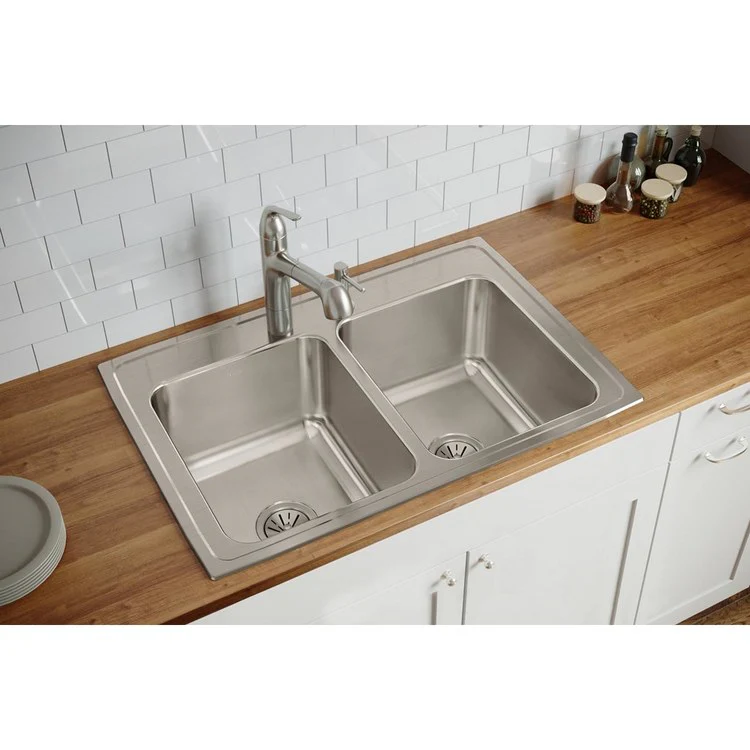 Kitchen Sink Lustertone Classic 33 x 22 Inch Double Bowl Equal 2 Hole Lustrous Satin Drop-In 12-1/8 Inch - Frankwebs