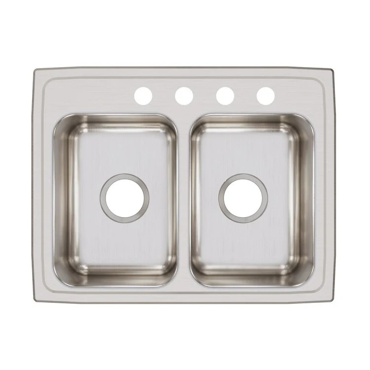 Kitchen Sink Lustertone Classic 25 x 19.5 Inch Double Bowl Equal 4 Hole Lustrous Satin Drop-In Stainless Steel Drain Location Center Bottom Only Pads - Frankwebs