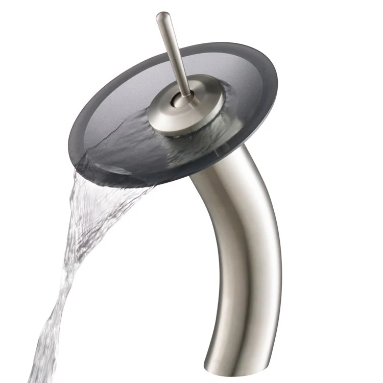 Tall Waterfall Bathroom Faucet for Vessel Sink with Frosted Black Glass Disk - Frankwebs