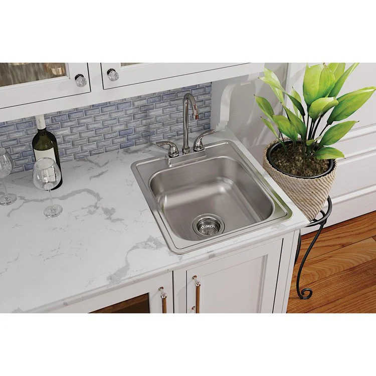 Kitchen Sink Dayton 17 x 19 Inch Single Bowl 3 Hole ADA Satin Drop-In Rectangle Drain Location Center Depth 6-1/5 Inch Bottom Only Pads - Frankwebs
