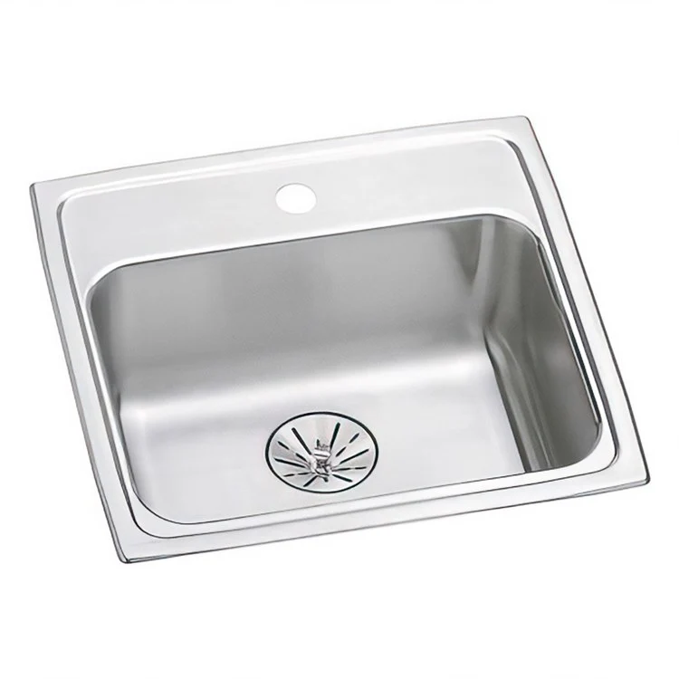 Kitchen Sink Lustertone Classic 19.5 x 19 Inch Single Bowl with Perfect Drain 1 Hole ADA Lustrous Satin Drop-In Rectangle Drain Location Rear Center Depth 6-1/2 Inch Bottom Only Pads - Frankwebs