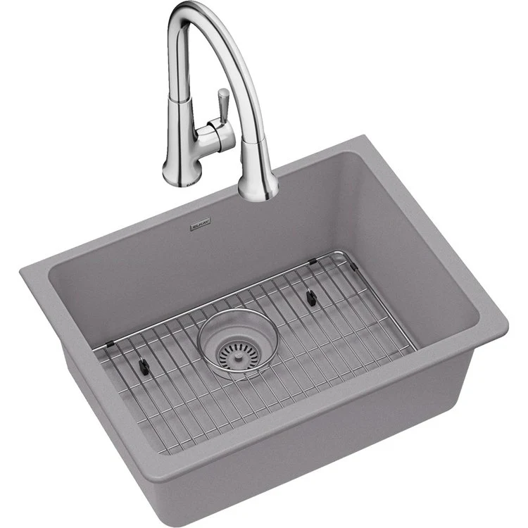 Kitchen Sink Quartz Classic 24.5 x 18.5 Inch Single Bowl Kit with Faucet White Undermount - Frankwebs