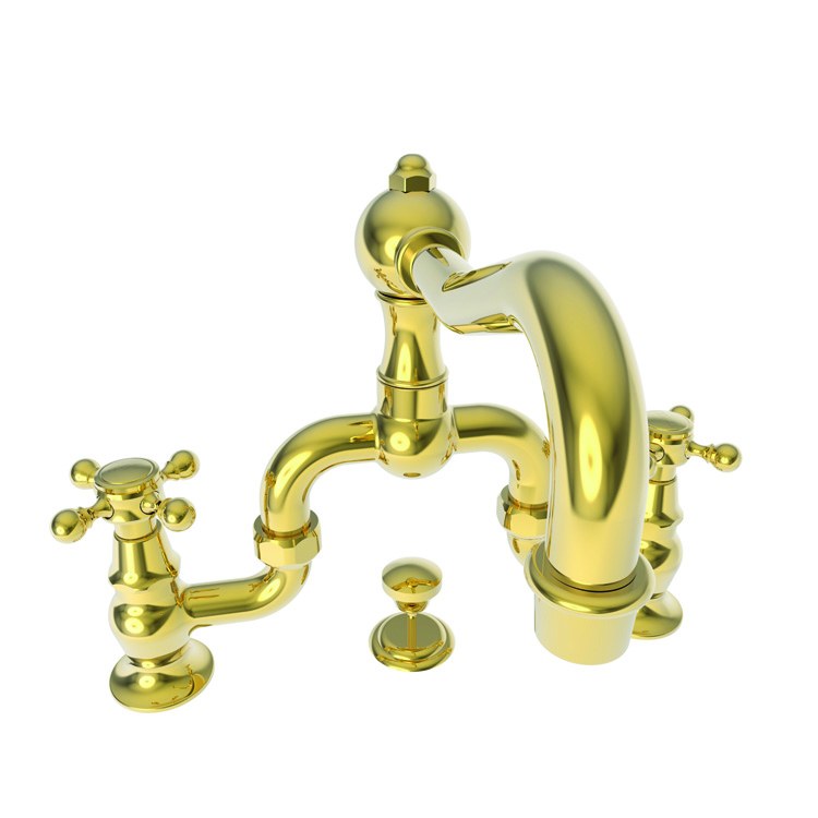 Lavatory Faucet Chesterfield Bridge 8 to 9-5/8 Inch Spread 2 Cross ADA Watersense French Gold PVD 1.2 Gallons Per Minute Brass Pop-Up with Tailpiece Spout Reach 7-1/5 Inch - Frankwebs