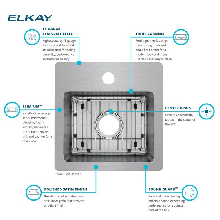 Bar Sink Crosstown 15 x 15 Inch Single Bowl Dual Mount Kit 1 Hole Polished Satin Drop-In Undermount Square Drain Size 3-1/2 Inch - Frankwebs