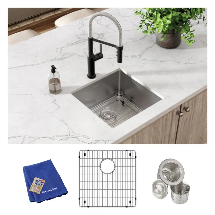 Kitchen Sink Crosstown 18.5 x 18.5 Inch Single Bowl Kit Polished Satin Undermount - Frankwebs