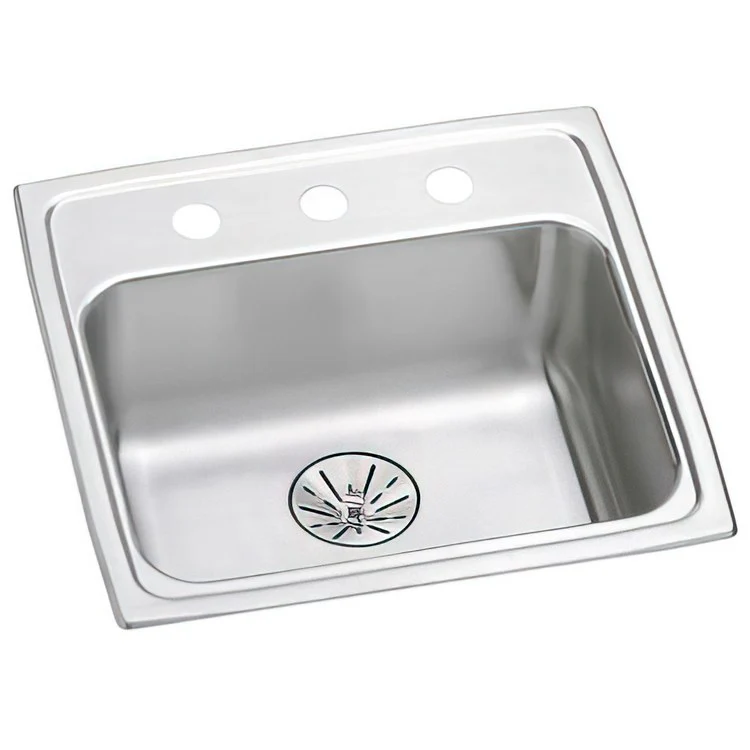 Kitchen Sink Lustertone Classic 19.5 x 19 Inch Single Bowl with Perfect Drain 3 Hole ADA Lustrous Satin Drop-In Rectangle Drain Location Rear Center Depth 6-1/2 Inch Bottom Only Pads - Frankwebs