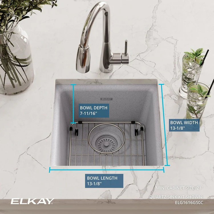 Kitchen Sink Quartz Classic 15.75 x 15.75 Inch Single Bowl Bar Kit Greystone Drop-In Undermount - Frankwebs