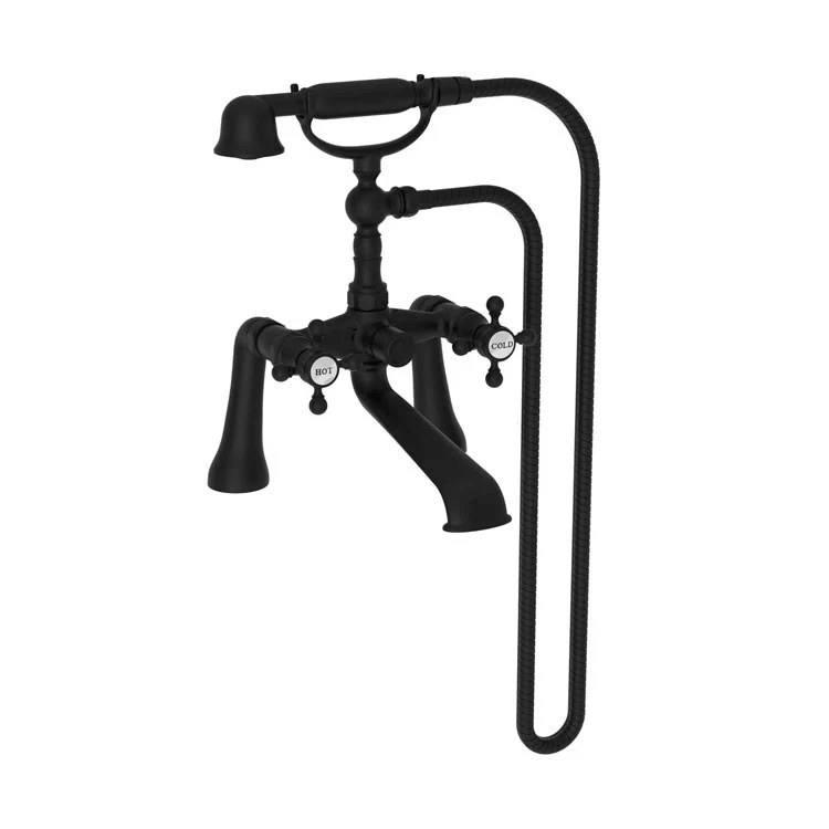 Tub Filler Astor Deck Mount Exposed with Handshower 7-1/4 Inch Spread 2 Cross ADA Antique Brass 2 Hole - Frankwebs