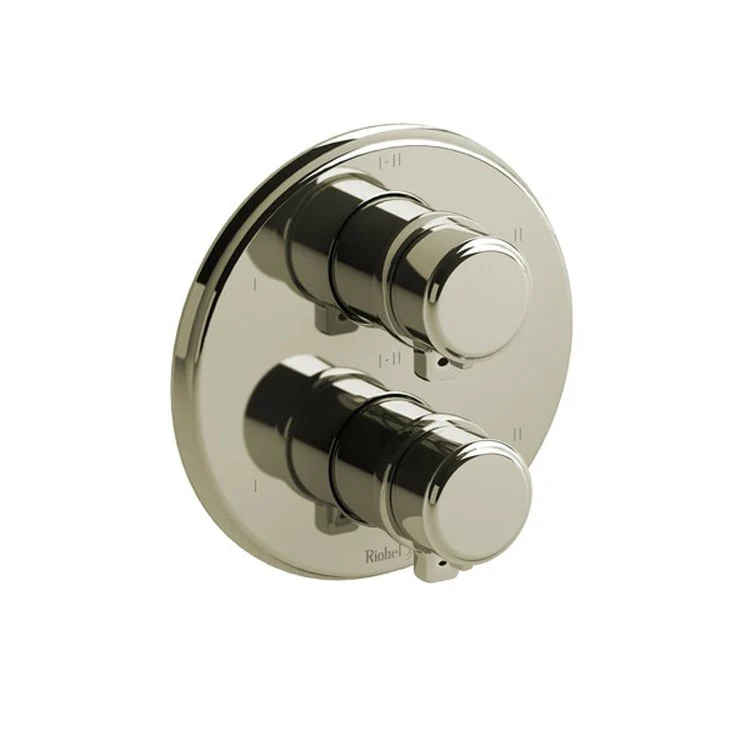 Thermostatic and Pressure Balance Valve Trim Momenti 3/4 Inch Round 4-Way 6 Function 2 J-Shaped Chrome/Black ADA 10.0 Gallons per Minute - Frankwebs
