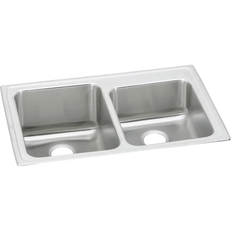 Kitchen Sink Lustertone Classic 33 x 22 Inch Double Bowl Offset Lustrous Satin Drop-In - Frankwebs
