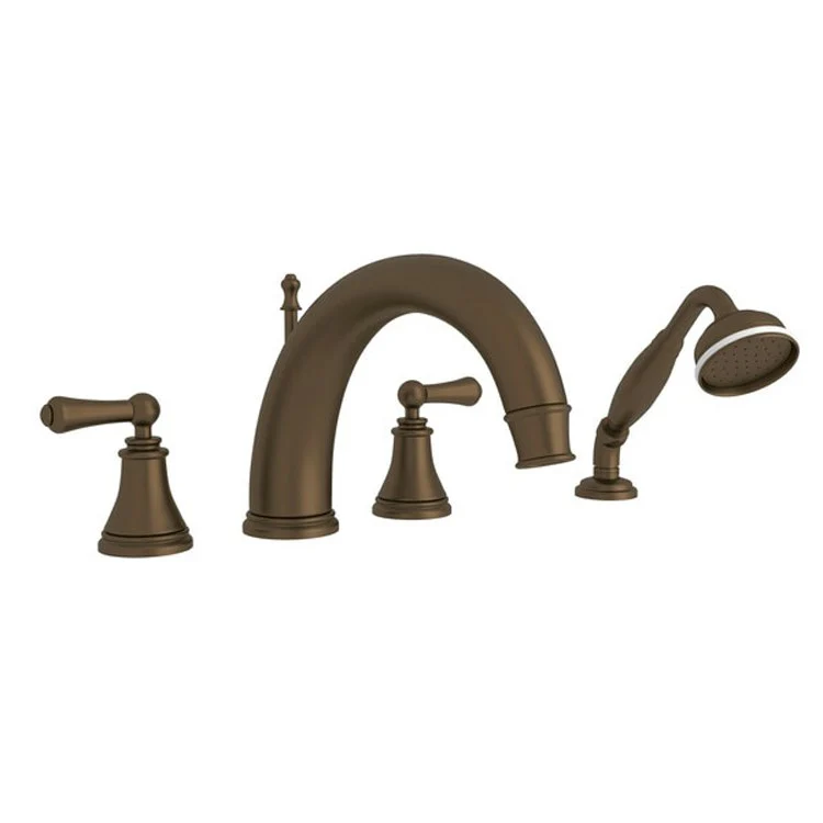 Tub Filler Georgian Era Deck Mount with Handshower 2 Lever High Neck Fixed C-Spout Satin Nickel - Frankwebs