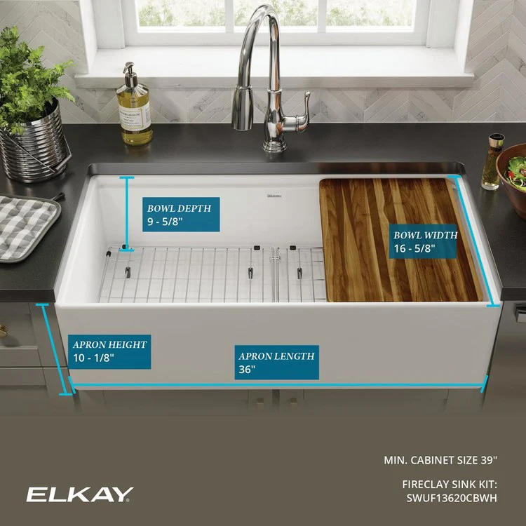 Kitchen Sink Fireclay 36 x 19 Inch Single Bowl Kit Apron Front White Farmhouse Front Drain Location Right Workstation - Frankwebs