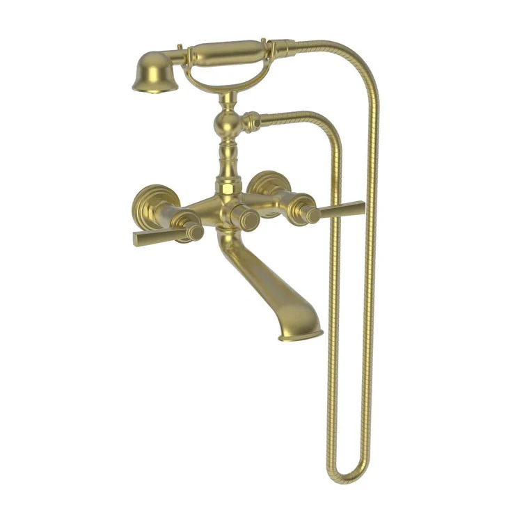 Tub Filler Miro Wall Mount Exposed with Handshower 6 Inch Spread 2 Lever ADA Satin Gold PVD 2 Hole - Frankwebs