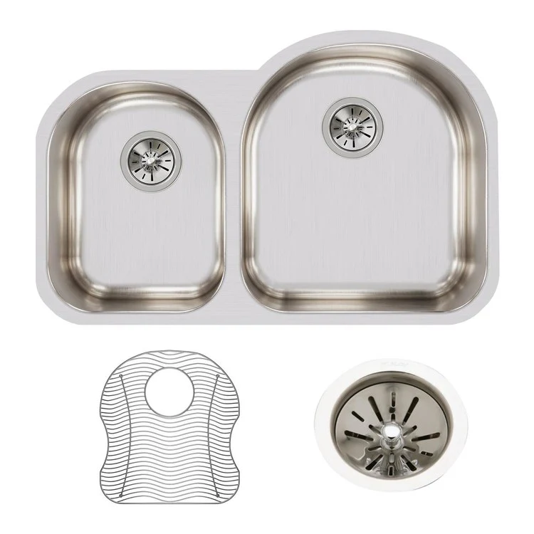 Kitchen Sink Harmony 31 x 20 Inch Double Bowl Offset 40/60 Kit Lustrous Highlighted Satin Undermount 7-1/2 Inch - Frankwebs