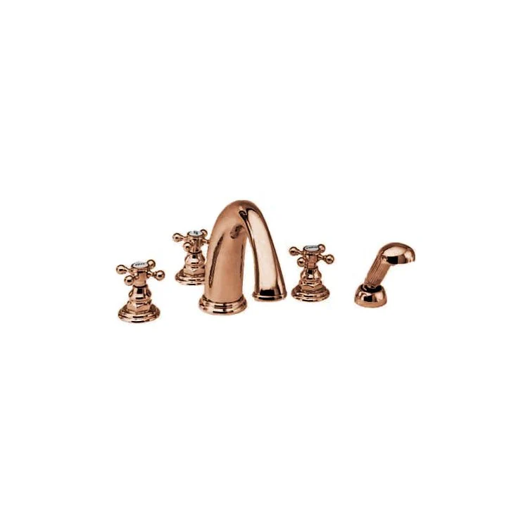 Roman Tub Trim Alveston Deck Mount with Handshower 3 Cross French Gold PVD ADA 8 to 20 Inch Spread - Frankwebs