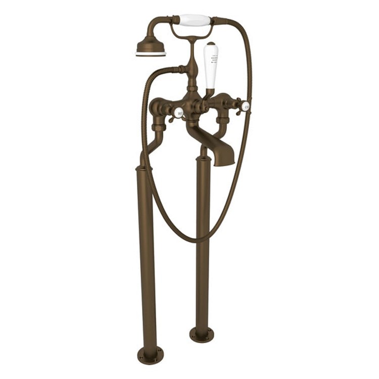 Tub Filler Edwardian Exposed Floor Mount with Handshower 7-7/8 Inch Spread 3 Cross/Lever Polished Nickel - Frankwebs