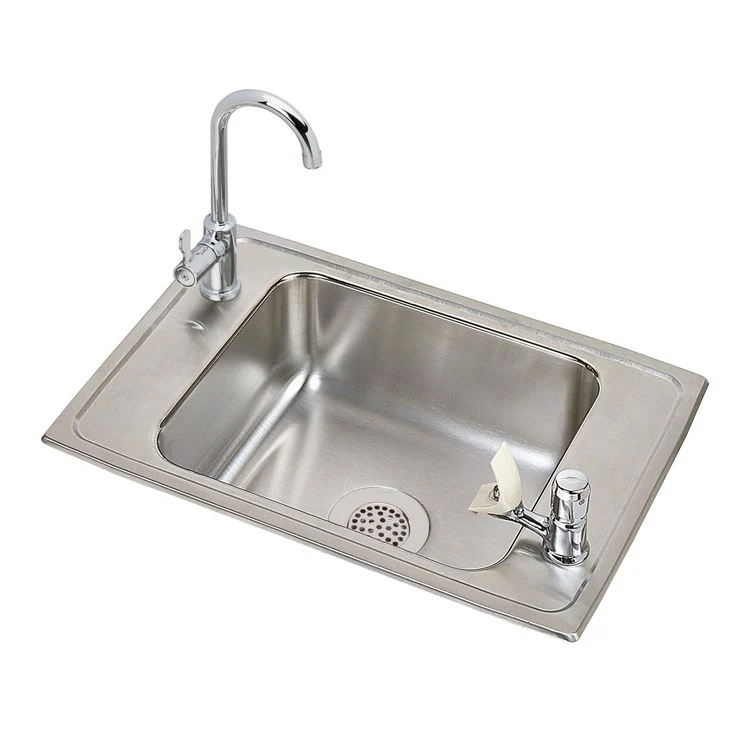 Classroom Sink Celebrity 25 x 17 Inch Single Bowl ADA Rectangular Faucet Kit 2 Hole Brushed Satin Drop-In Minimum Cabinet Size 30 Inch 6-1/2 Inch 20 Gauge Bottom Only Pads LKDVR208513LC Faucet LKVR18 Drain LKVR1141A Bubblers Included - Frankwebs