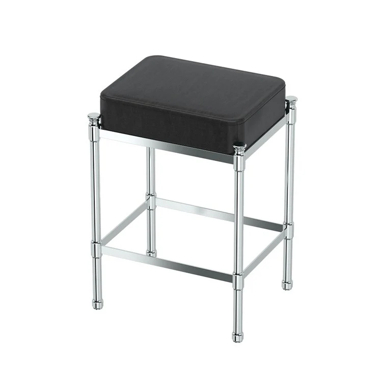 Stool Rectangle Vanity Stool with Black Leather 19.5 Inch Chrome Metal - Frankwebs
