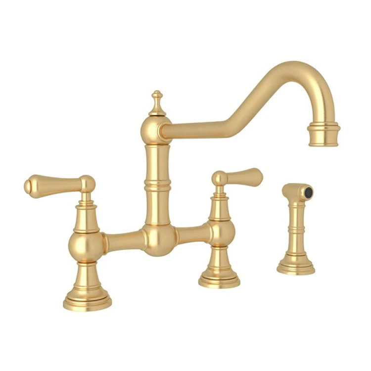 Kitchen Faucet Edwardian 8 Inch Spread 2 Lever Unlacquered Brass Bridge Swivel Column Spout 1.8 Gallons per Minute - Frankwebs