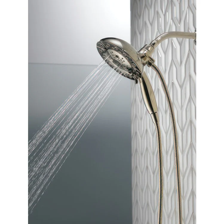 Handshower Combination In2ition Universal Showering Components H2Okinetic 2-In-1 Lumicoat Polished Nickel WaterSense 5 Function 6-7/8 Inch Includes 60-82 Inch Stretchable Metal Hose - Frankwebs