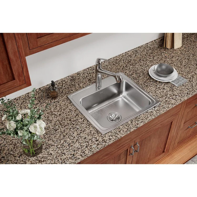 Kitchen Sink Celebrity 22 x 19.5 Inch Single Bowl Brushed Satin Drop-In Drain Location Center Bottom Only Pads - Frankwebs