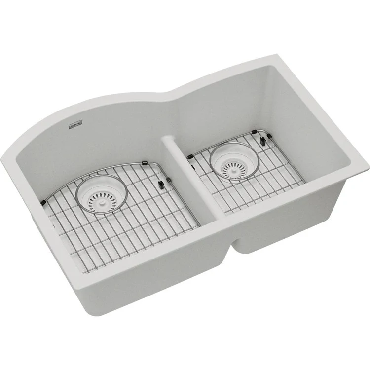Kitchen Sink Quartz Classic 33 x 22 Inch Double Bowl Offset 60/40; Aqua Divide; Sink Kit White Undermount - Frankwebs