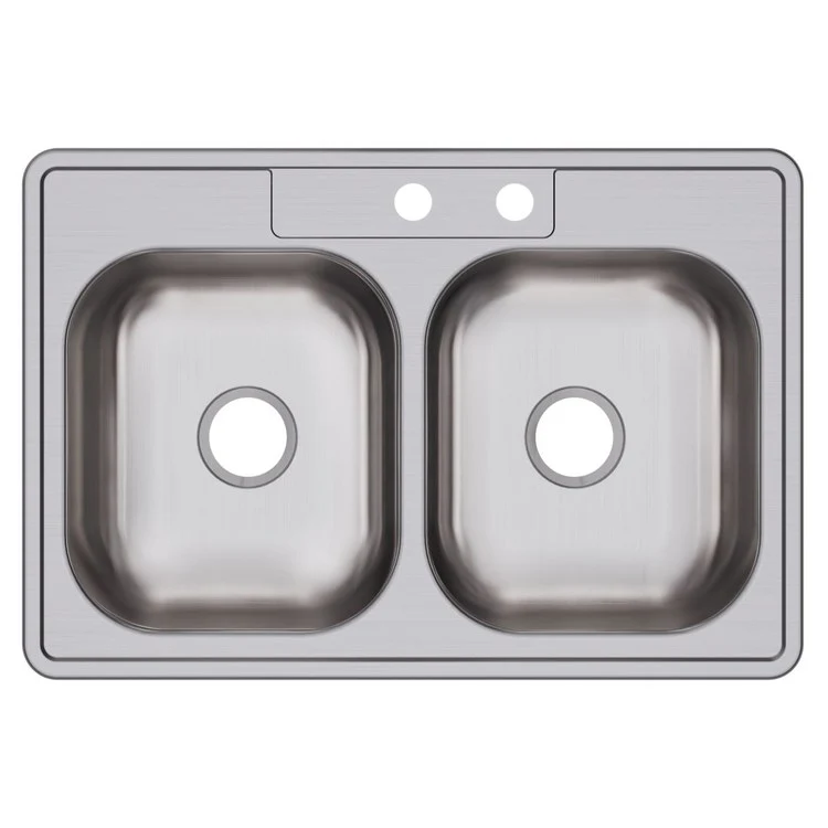 Kitchen Sink Dayton 33 x 22 Inch Double Bowl Equal MR2 Hole ADA Satin Top Mount Rectangle Drain Location Center Depth 6-4/7 Inch Bottom Only Pads - Frankwebs