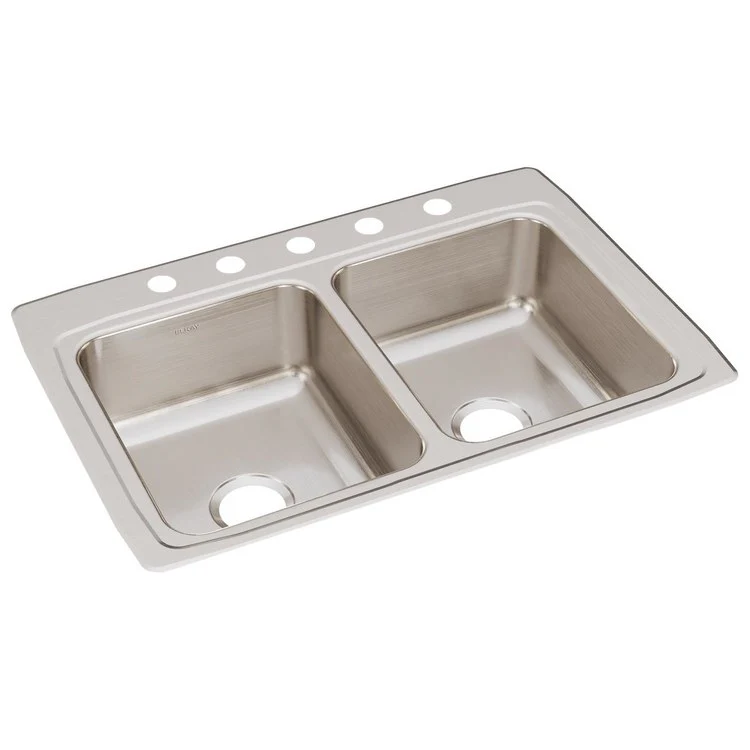 Kitchen Sink Lustertone Classic 33 x 22 Inch Double Bowl Equal 5 Hole Lustrous Satin Drop-In Stainless Steel Drain Location Center Sides and Bottom Pads - Frankwebs