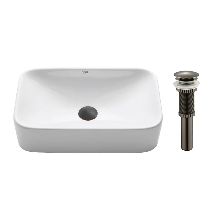Soft Rectangular Ceramic Bathroom Vessel Sink with Pop-Up Drain - Frankwebs