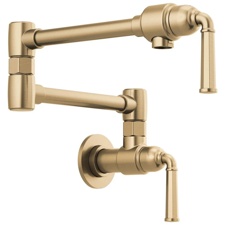 Pot Filler Rook Wall Mount Cold Water Only 2 Lever ADA Brilliance Luxe Gold Dual Jointed Swivel 4.0 Gallons per Minute - Frankwebs