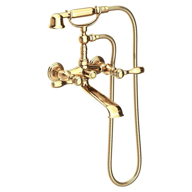 Tub Filler Victoria Wall Mount Exposed with Handshower 6 Inch Spread 2 Lever ADA Satin Brass PVD 2 Hole - Frankwebs