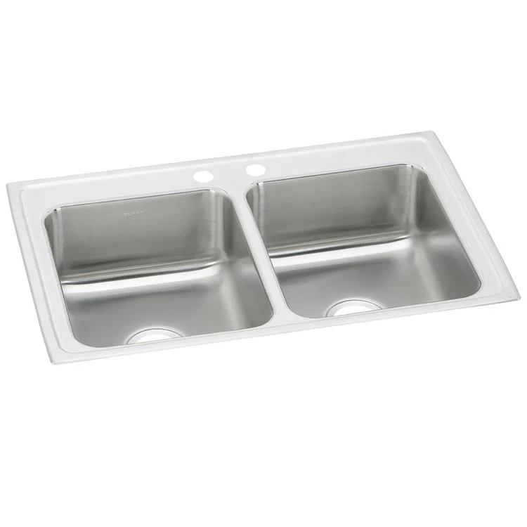 Kitchen Sink Celebrity 33 x 21.25 Inch Double Bowl Equal 2 Hole Brushed Satin Drop-In Drain Location Center Bottom Only Pads - Frankwebs