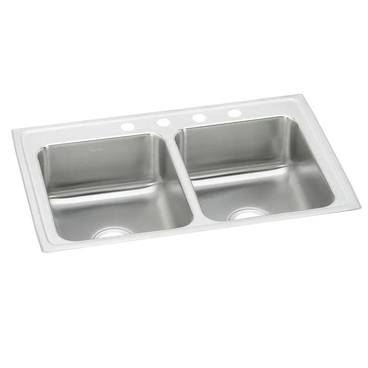 Kitchen Sink Lustertone Classic 29 x 18 Inch Double Bowl Equal MR2 Hole ADA Lustrous Satin Drop-In Rectangle Drain Location Center Depth 6-1/2 Inch Bottom Only Pads - Frankwebs