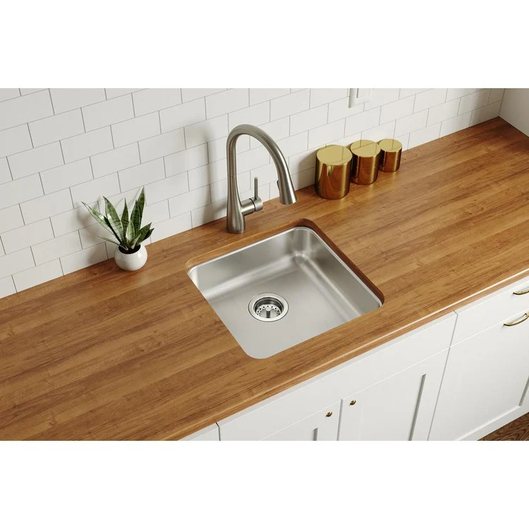 Kitchen Sink Lustertone Classic 18.5 x 18.5 Inch Single Bowl ADA Lustertone Undermount Square Drain Location Rear Center Depth 5-3/8 Inch Bottom Only Pads - Frankwebs