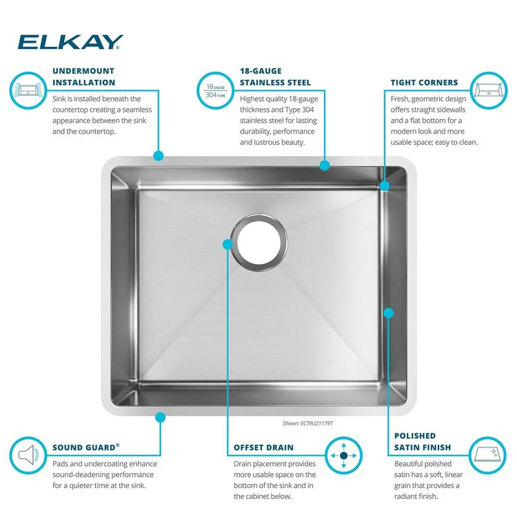 Kitchen Sink Crosstown 22.5 x 18.5 Inch Single Bowl Polished Satin Undermount Drain Location Rear Center Includes 1000003457 Template - Frankwebs