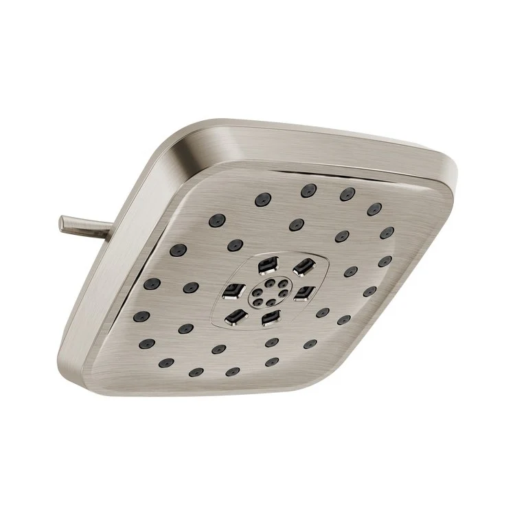 Showerhead Universal Showering Components 4 Function Rounded Edge Square with H2Okinetic Technology Lumicoat Black Stainless 7-11/16 Inch 1.75 Gallons per Minute H2Okinetic PowerDrench Spray Massaging Spray H2Okinetic UltraSoak Spray and Pause - Frankwebs