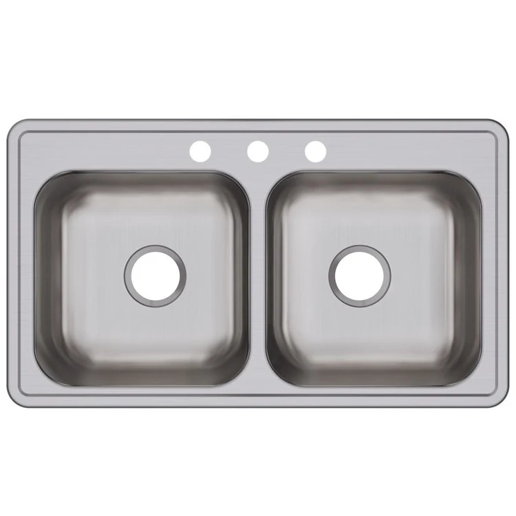 Kitchen Sink Dayton 33 x 19 Inch Double Bowl Equal 3 Hole Elite Satin Top Mount - Frankwebs