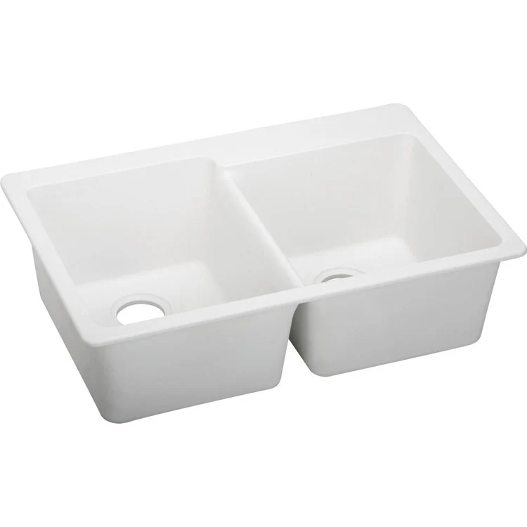 Kitchen Sink Quartz Classic 33 x 22 Inch Double Bowl Offset White Drop-In - Frankwebs