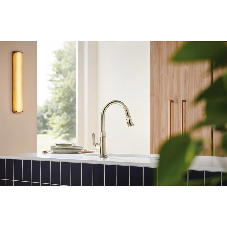 Kitchen Faucet Rook 1 Lever ADA Brilliance Polished Nickel Pull Down 2 Function Handspray 1.8 Gallons per Minute - Frankwebs